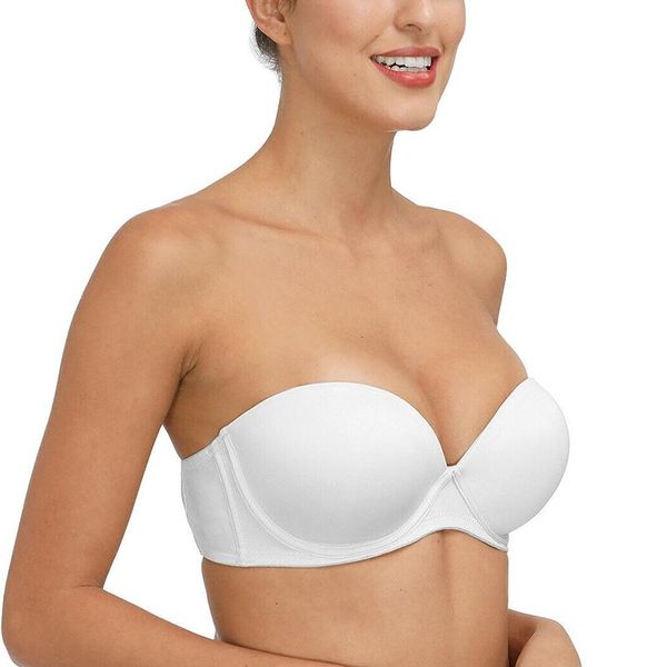

bras women's push up padded white wedding bra invisible backless low anti-slip strapless adjusted convertible everyday wire, Red;black