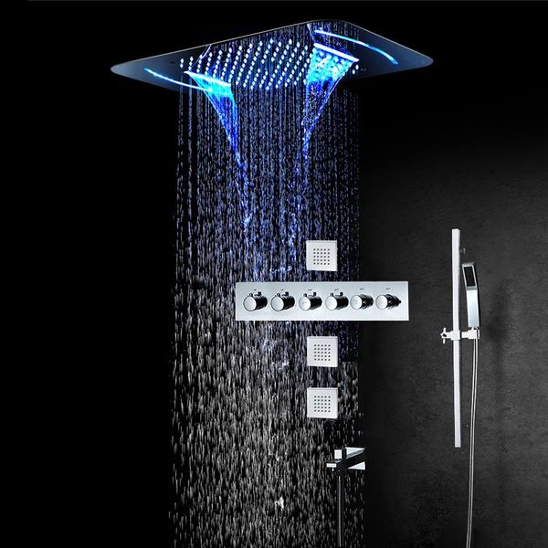 

luxury bathroom shower system rainfall thermostatic valve led set embedded ceiling spa head stainless steel chrome sets
