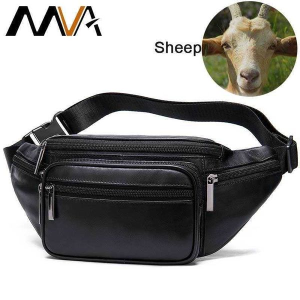 

mva men's waist bag belt waist packs sheep genuine leather waist bag for men/women fanny pack belt bum/hip men's belt bags t200720