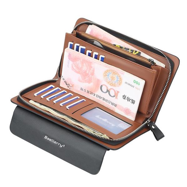 

wallets business brand baellerry long wallet men multifunctional big capacity zipper leather purse for clutch male phone bag, Red;black