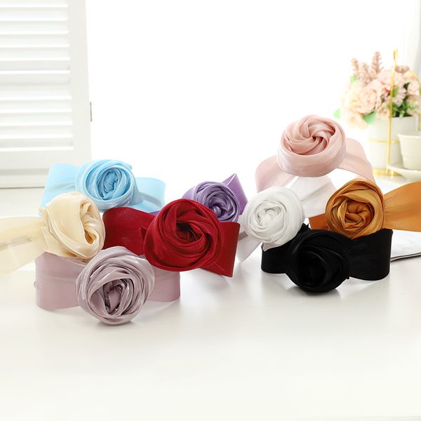 

women gauze headband rose flower headdress bright silk hair bow bands hoops bezel wide hairband hair accessories, Silver