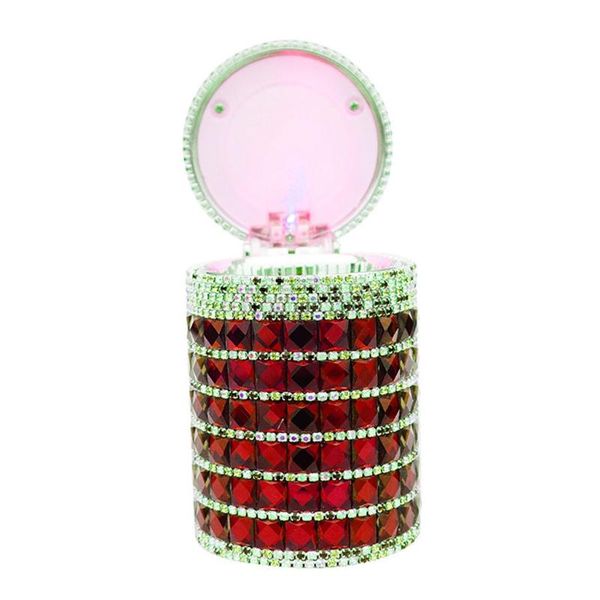 

car organizer portable ashtray with lid rhinestone cigarette holder for offiice home blue led light women girls accessory