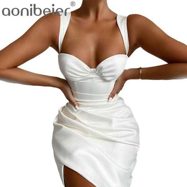 Abito sexy estivo plissettato bianco per donna senza maniche Midi Party es Vestidos Backless Night Elegante 210604