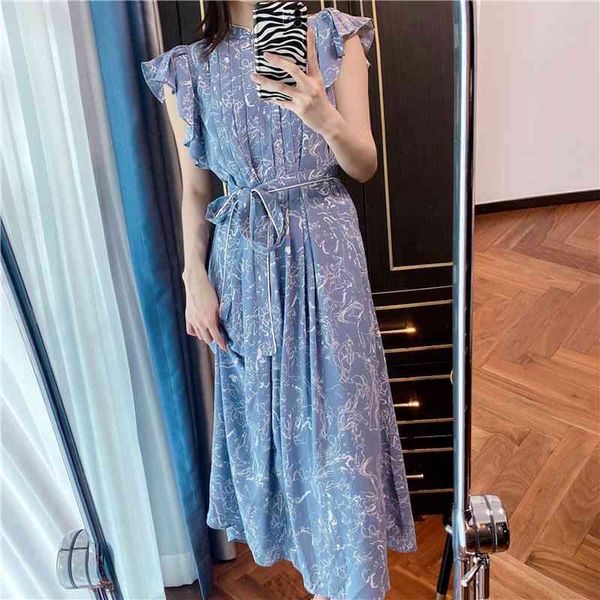 

casual dresses 2011 pleated bandage slim waist summer dress elegant stand collar flying sleeve long women chic simple print vestid, Black;gray