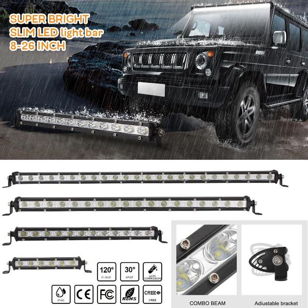 

car headlights super thin led light strip working one row spot flood combo beam 6000k waterproof driving lamp for atv off-road boat truck