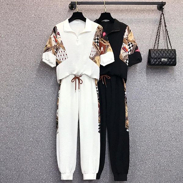 

plus size tracksuits 2021 summer clothes women large l-5xl sports suit and pant two piece sportweartracksuit matching set run outfit, Black