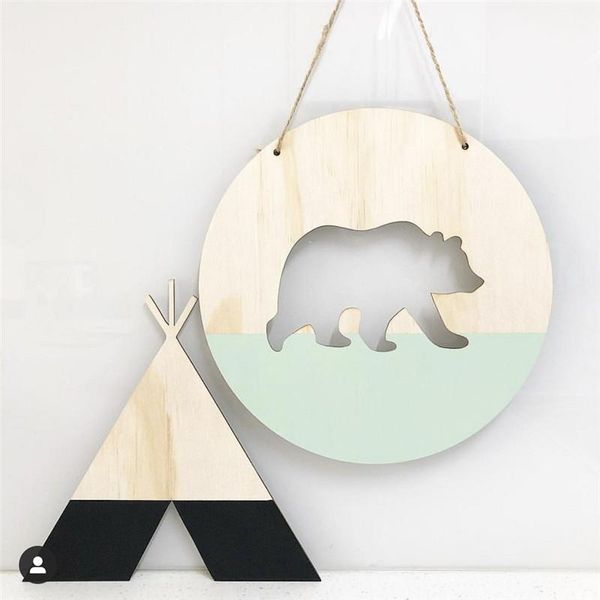 

nordic positive slogan banner round polar bear wood chip wall hanging pendant cardboard for kids room decoration po props decorative objects
