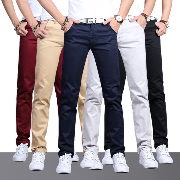 

casual men's pants in spring and summer of 2019 korean slim fit middle waist straight, Black
