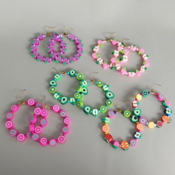 

hoop & huggie fashion bohemian colorful fruit earrings geometric round soft ceramic big for women girls cute jewelry accessories, Golden;silver