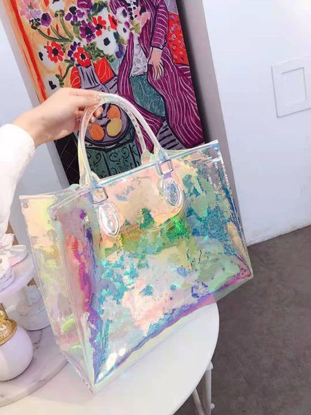 

designer female dazzle colour transparent portable laser bag shoulder beach tote bags handbags women girls totes handbag