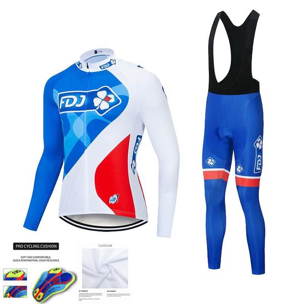

racing sets pro cycling jersey set 2021 fdj spring /autumn long sleeve men bike clothing breathable mtb bicycle clothes suit, Black;blue