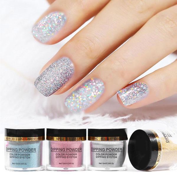 

nail glitter colorful flash dipping powder kit dust decorative resin pigment art need primer and sealing layer set 10ml, Silver;gold