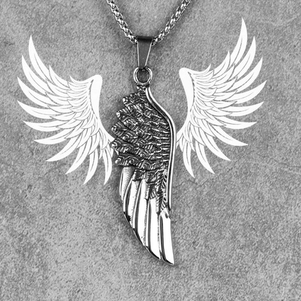 

pendant necklaces angel animal mens long pendants chain punk hiphop for boy male stainless steel jewelry creativity gift wholesale, Silver