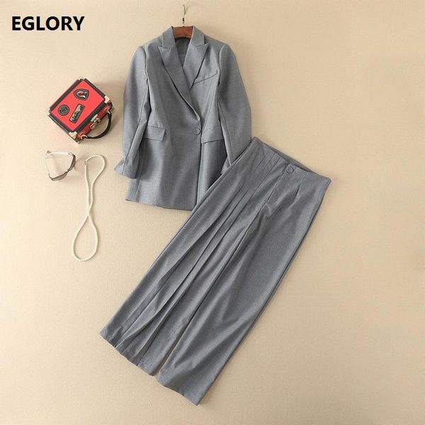 

women's suits & blazers 2021 autumn formal office business women single button grey blazer coats+wide leg pants trousers set 2 piece su, White;black