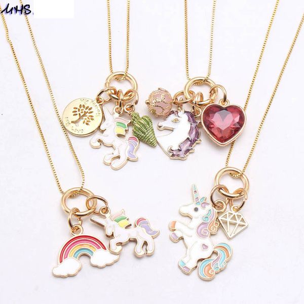 

girls necklaces pendants jewelry kids accessories drip unicorn chain alloy cartoon childrens accessory b8001, Red;brown