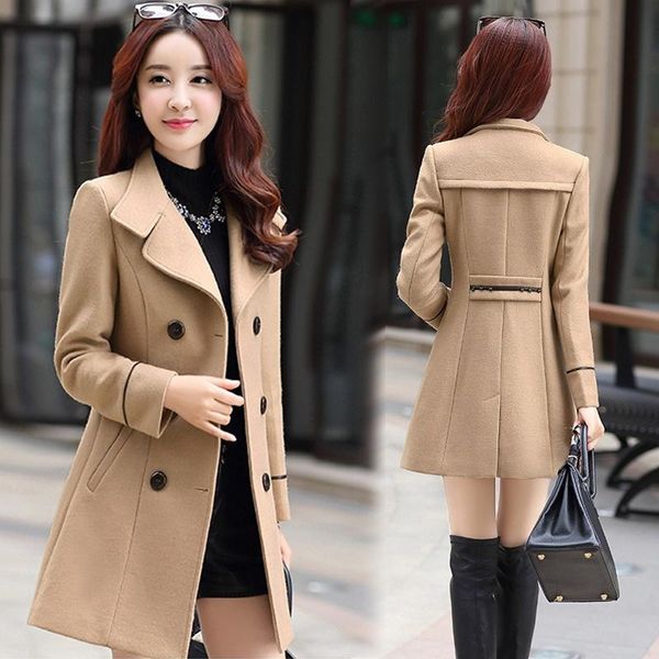 

women's wool & blends 2021autumn winter jacket double breasted short coat solid color korean slim female woolen plus size outerwea, Black