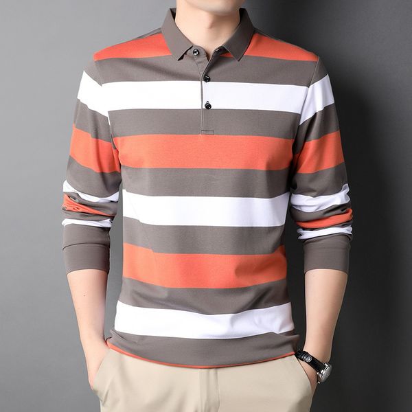 

long sleeve t-shirt lapel polo 2021 autumn fashion middle-aged bottomed shirt dad's casual men's wear, White;black