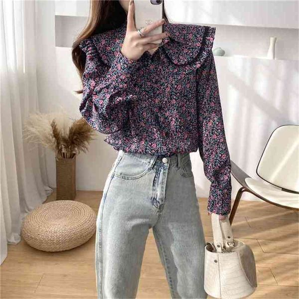 

fashion sweet small floral shirt long sleeve loose temperament for women shirts spring summer ladies 210507, White