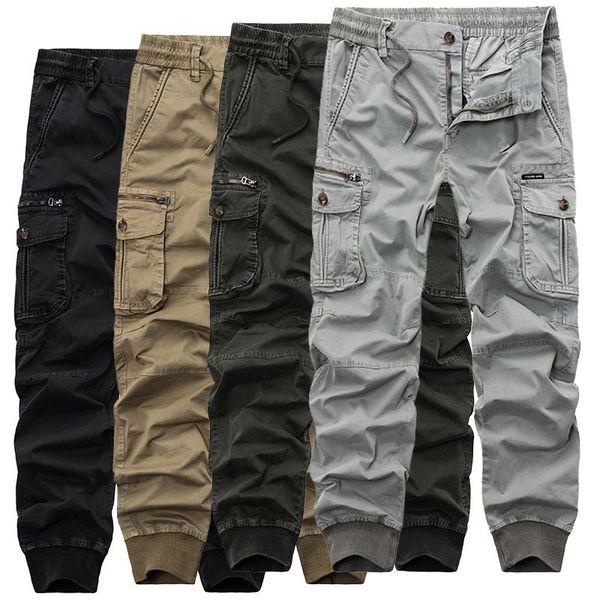 

men's pants shzq fashion tactical cargo men casual slim mens joggers military ankle-tied trousers, Black