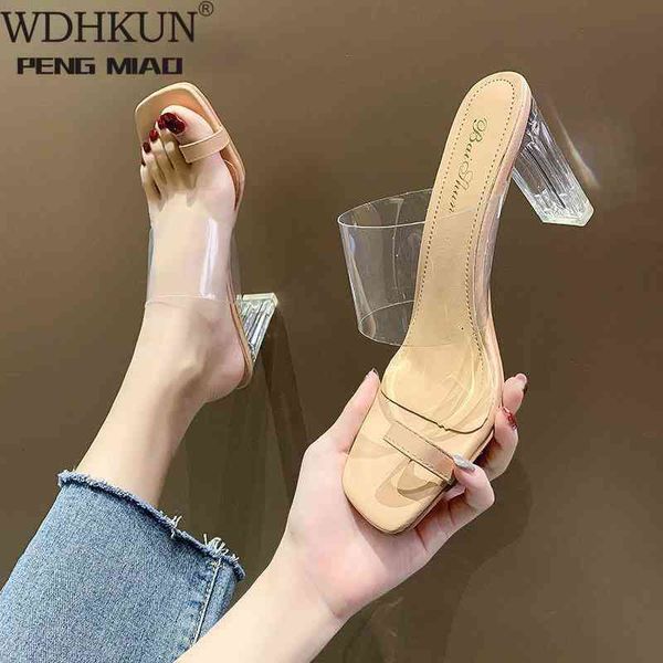 

slippers clear heels women square toe sandals summer shoes woman transparent high pumps wedding jelly buty damskie xbuj, Black
