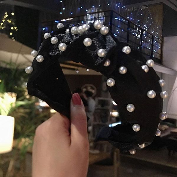 

hair accessories high-end women headband shiny silk hairband retro knotted in the middle pressed temperament pearl