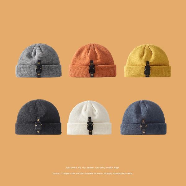 

beanies 2021 winter style kpop handsome men and women metal lock knit hat street hip-hop wool hats outdoor warm ski beanie caps
