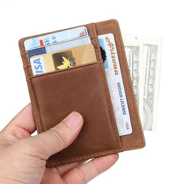 

card holders luufan holder wallet men leather business pack slim women id multi color money purse r-8102, Brown;gray