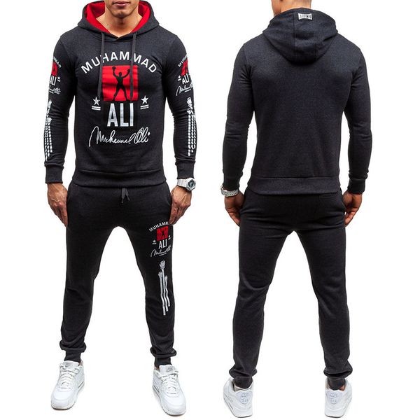 

sweatshirts new men's cardigan hooded sweater pants suit, Black