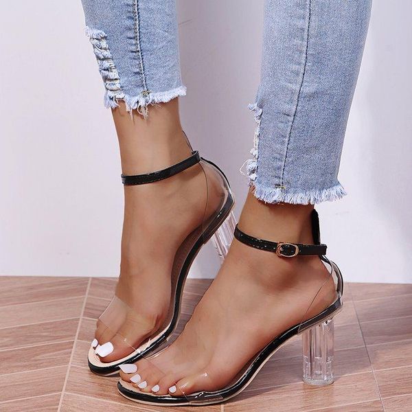

dress shoes luxury women pumps transparent high heels slippers pointed toe round crystal sun beach slide party zapatillas mujer, Black
