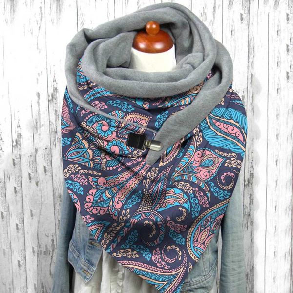 

scarves 40# winter scarf women vintage printing comfortable button soft wrap casual warm shawls leisure multifunction, Blue;gray