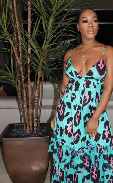 

blue green womens tracksuits leopard print long maxi dress sleeveless backless robe holidays sundress lace up bandage ruffle dresses, Gray