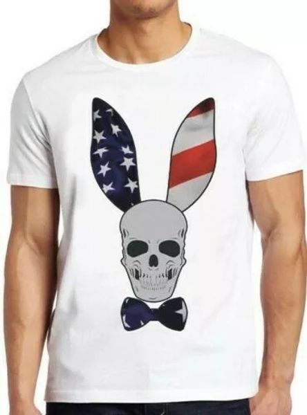 

skull bunny usa flag america motorbike vintage funny cool gift tee t shirt 4165, White;black
