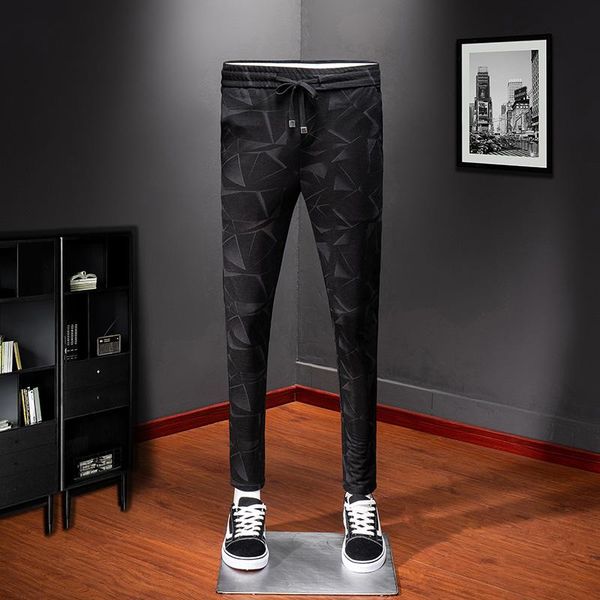 

designer 2021 men fashion pants slim 3d spring summer business flat classic full length thin casual trousers 1010 men's, Black