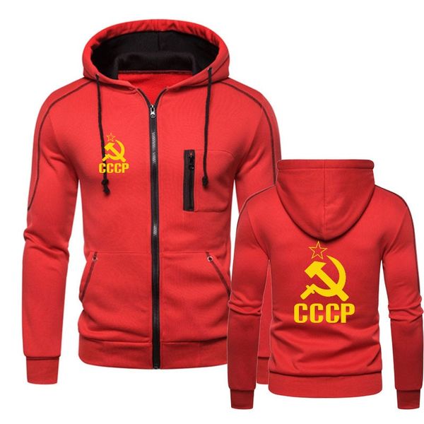 

new arrival cccp russia men casual hoodies fashion zipper red hooded sweatshirt man autumn warm hoody streetwear hip hop coat, Black