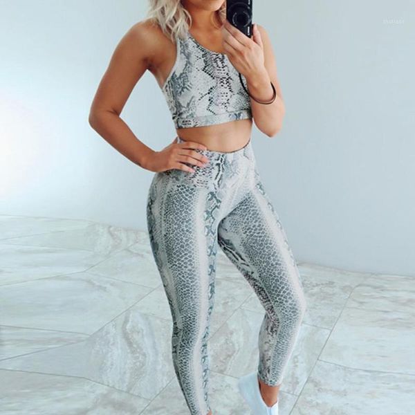 

women summer sleeveless casual snake print vest long pants set female sports fitness 2 pieces tracksuit women's tracksuits, Gray
