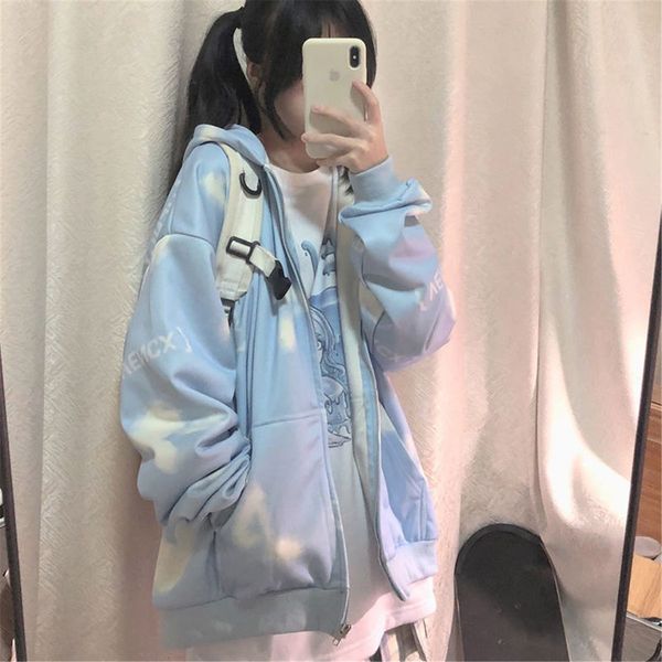 

women's hoodies & sweatshirts nice dyed loop with women's hoodie zipper harajuku sweaters casual s s kawaii oversize basic blue s, Black
