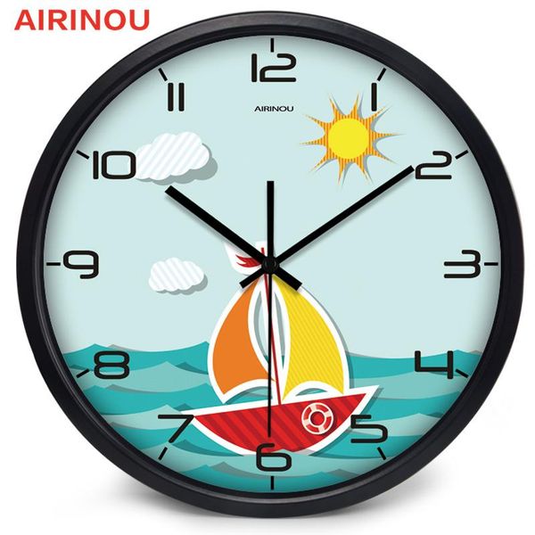 

wall clocks airinou sailing to the sea cartoon kid room, study room lovely gift quartz clock super quiet