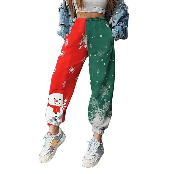 

women's pants & capris winter 2021 christmas print thin style loose fitness rich in color, flared pants, stylish party#8, Black;white