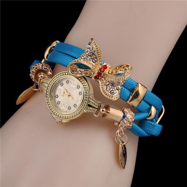 

wristwatches luxury watch women dress bracelet fashion butterfly retro rhinestone watches lovely wedding quartz clock #50, Slivery;brown