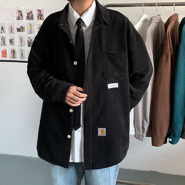 

men's casual shirts corduroy tooling shirt autumn and winter trend of large size high-quality long-sleeved korean loose ins, White;black