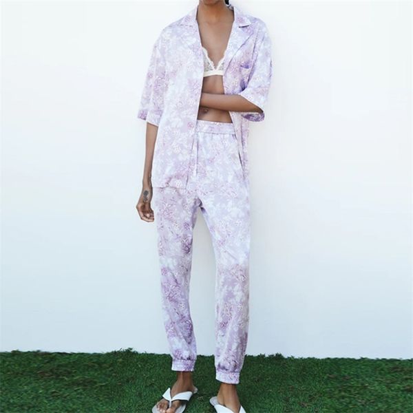 

women summer print casual suits 2-piece sets short sleeve shirts and pants female fashion street two-piece suit clothes 210513, White
