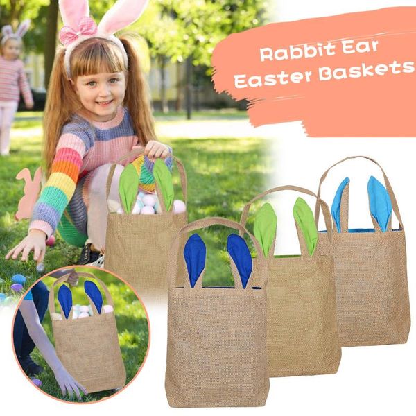 

happy easter burlap baskets bags basket canvas buckets with tail kids gift candy storage
