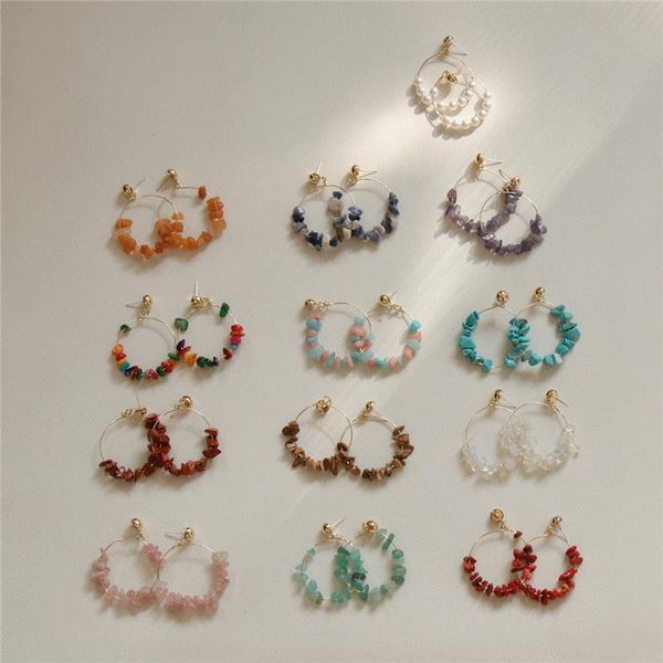 

hoop & huggie aomu 2021 summer fashion colorful natural stone crystal pearl circle round metal earrings for women girls jewelry gifts, Golden;silver