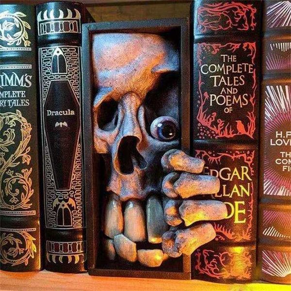 Frankenstein's Monster Bookend Estatuetas Skull Devil Statue Escultura Resina Bookshelf Decor Desktop Decoração Decoração Crafts 211101