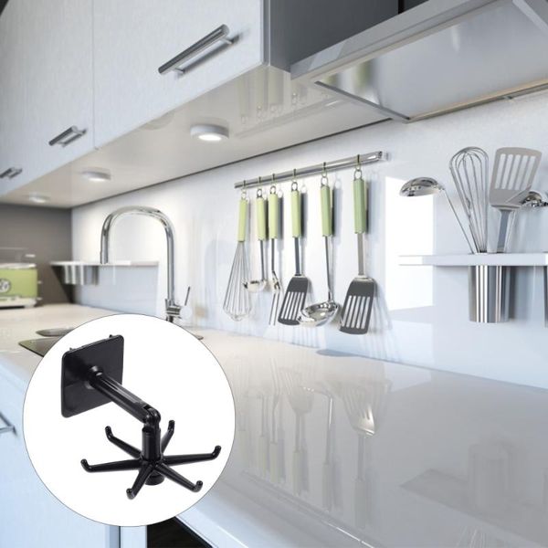

hooks & rails 1 set 4pcs multi-function rotating punch storage hangers (black)