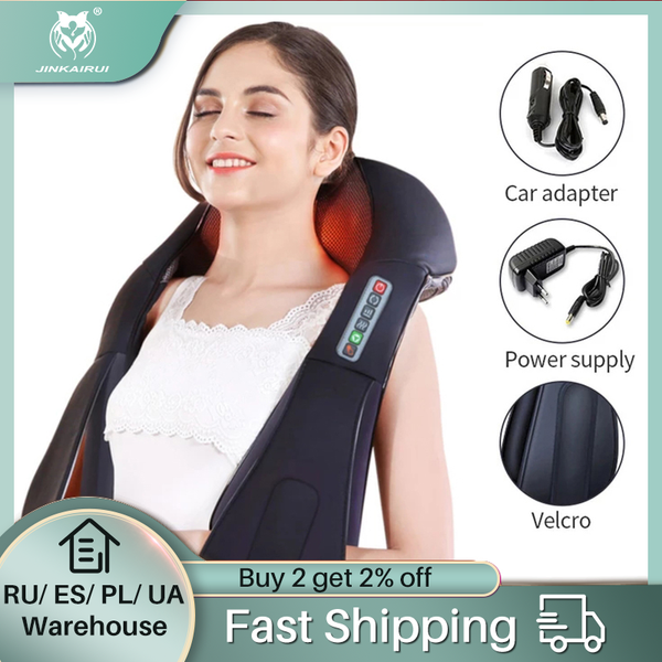 

u shape electrical shiatsu back neck shoulder body massager infrared 4d kneading massage eu/flat plug car home dual use 16 balls