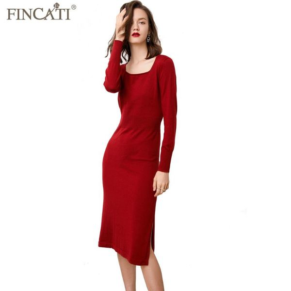 

casual dresses autumn winter dress for women square collar split hem long sleeve slim bodycon sweater vestidos de festa, Black;gray