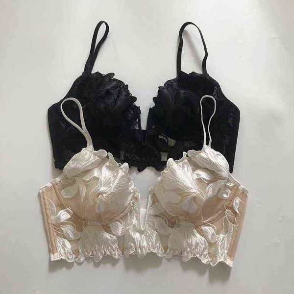

nxy setwomen embroidered bra french thin lingerie female backless bralletes water soluble lace underwear 1129, Red;black