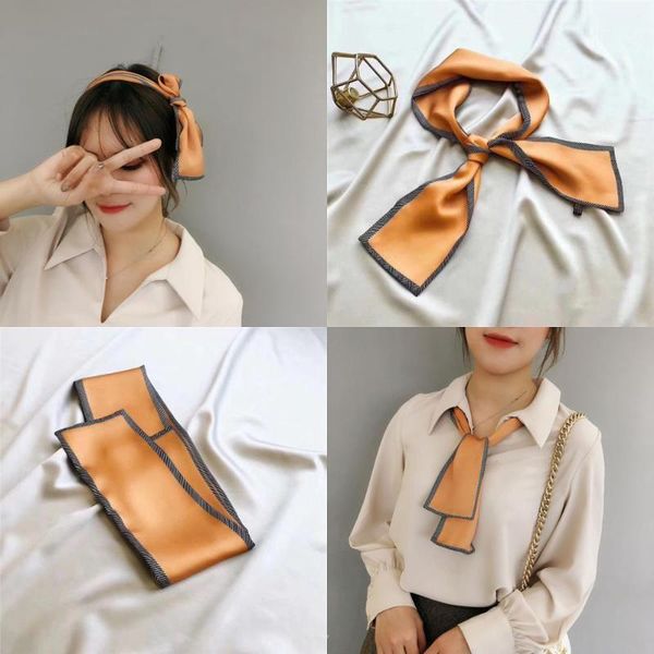 

scarves korean fashion printed long silk scarf ladies bag handle for women hair ribbon elegant dot belt tie handbag, Blue;gray