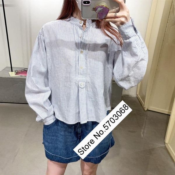 

women's blouses & shirts [elfstyle]women pinstripe contrast striped buttoned to neck simple long sleeve blouse shirt top, White